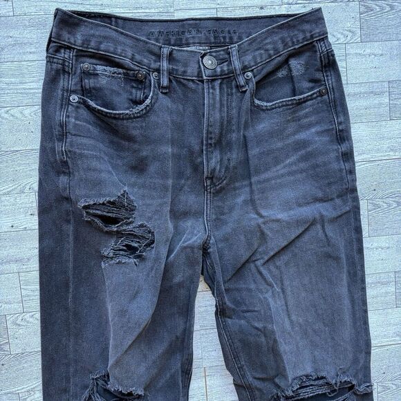 American Eagle AE Ripped 90’s Boyfriend Jeans SZ 4 Regular Women’s Black - Picture 2 of 11